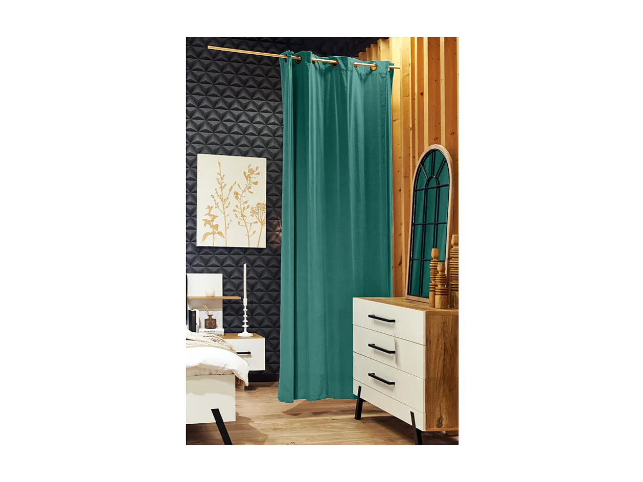 Rideau 140 x 250 cm en tissu turquoise avec 8 œillets - CELESTIA 4527