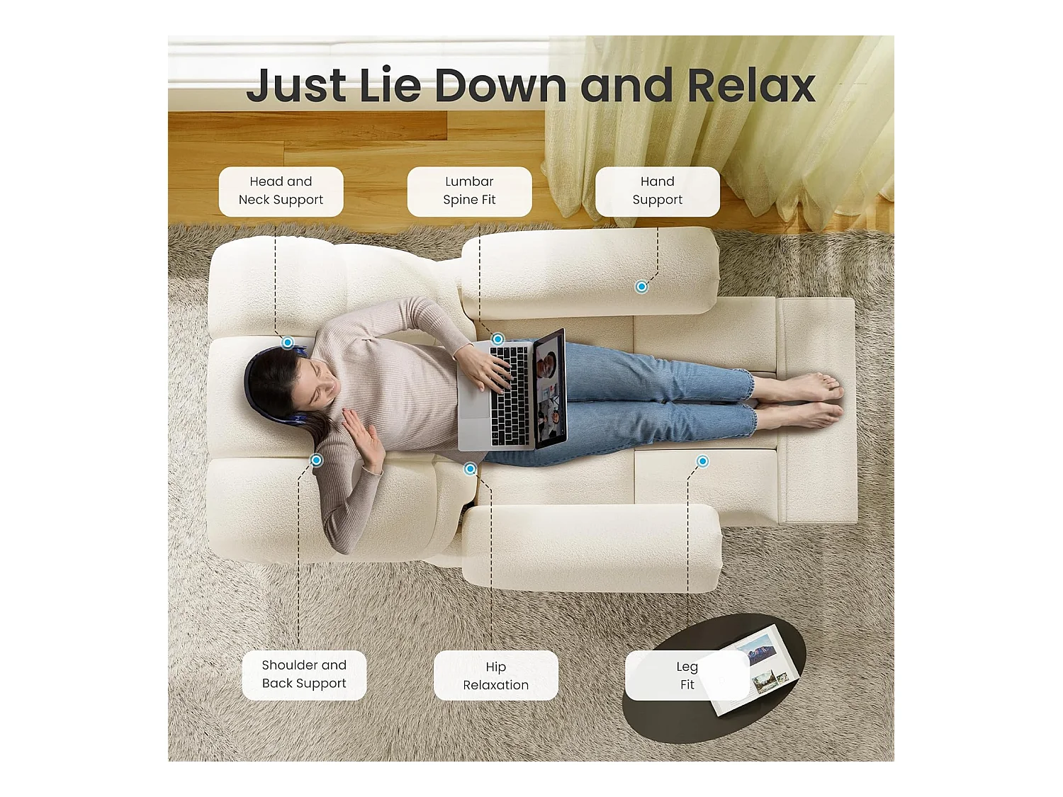 Poltrona relax elettrica in velluto per orsacchiotto, sedia per il tempo libero regolabile, con USB e poggiapiedi, 96x97x104cm, Beige