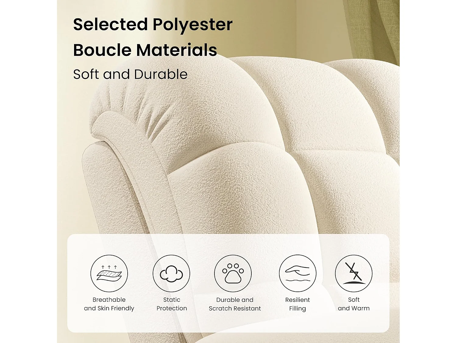 Poltrona relax elettrica in velluto per orsacchiotto, sedia per il tempo libero regolabile, con USB e poggiapiedi, 96x97x104cm, Beige