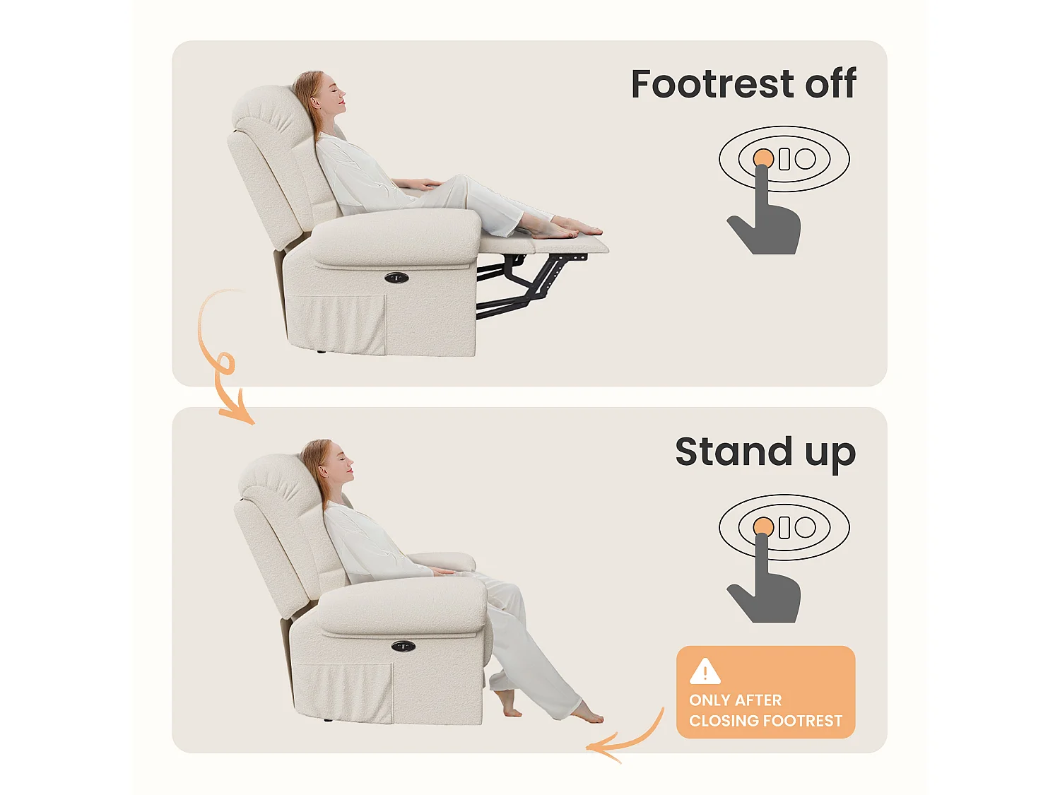 Poltrona relax elettrica in velluto per orsacchiotto, sedia per il tempo libero regolabile, con USB e poggiapiedi, 96x97x104cm, Beige