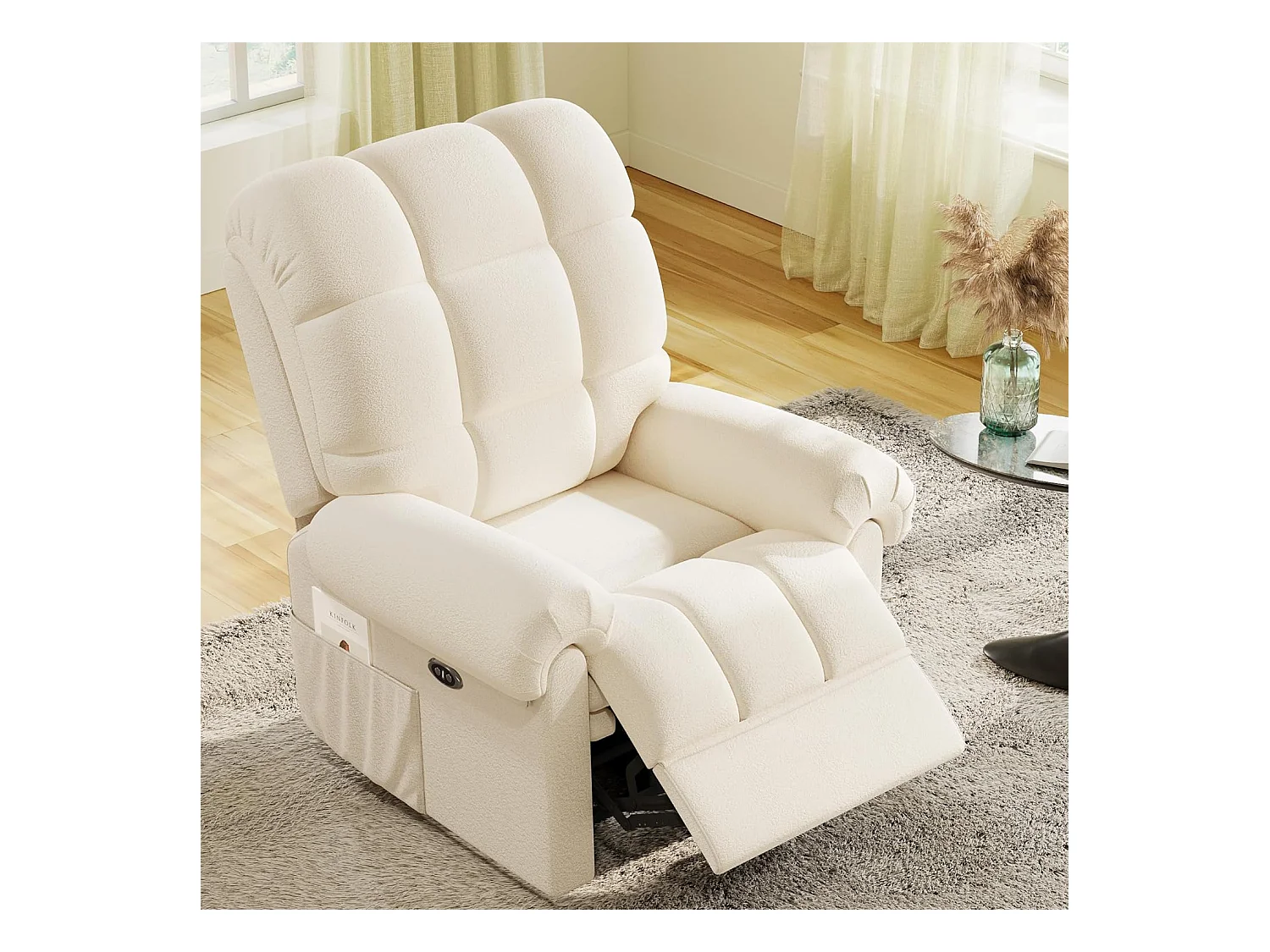 Fauteuil Relax électrique avec Repose-Pieds,Chaise salon en Velours Teddy,Fauteuil à loisirs Réglable,USB,Anti-statique,Confort,96x97x104cm Beige