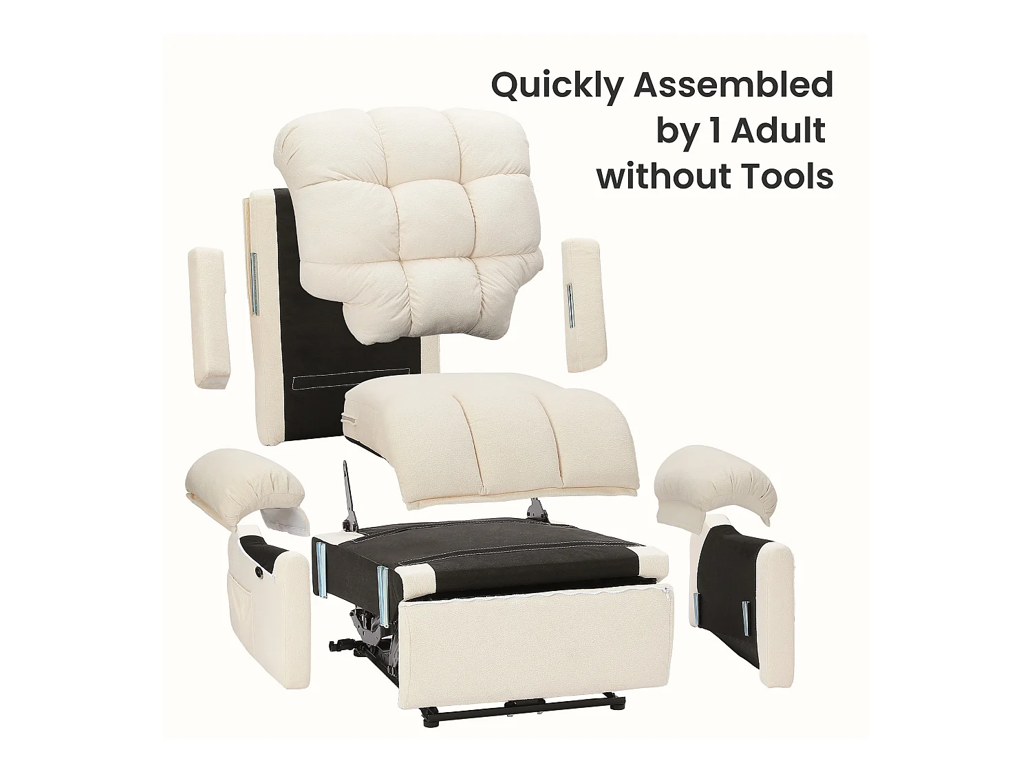 Elektrische relaxfauteuil met voetsteun, teddyfluwelen loungestoel, verstelbare vrijetijdsfauteuil, USB, antistatisch, comfort, 96x97x104cm beige