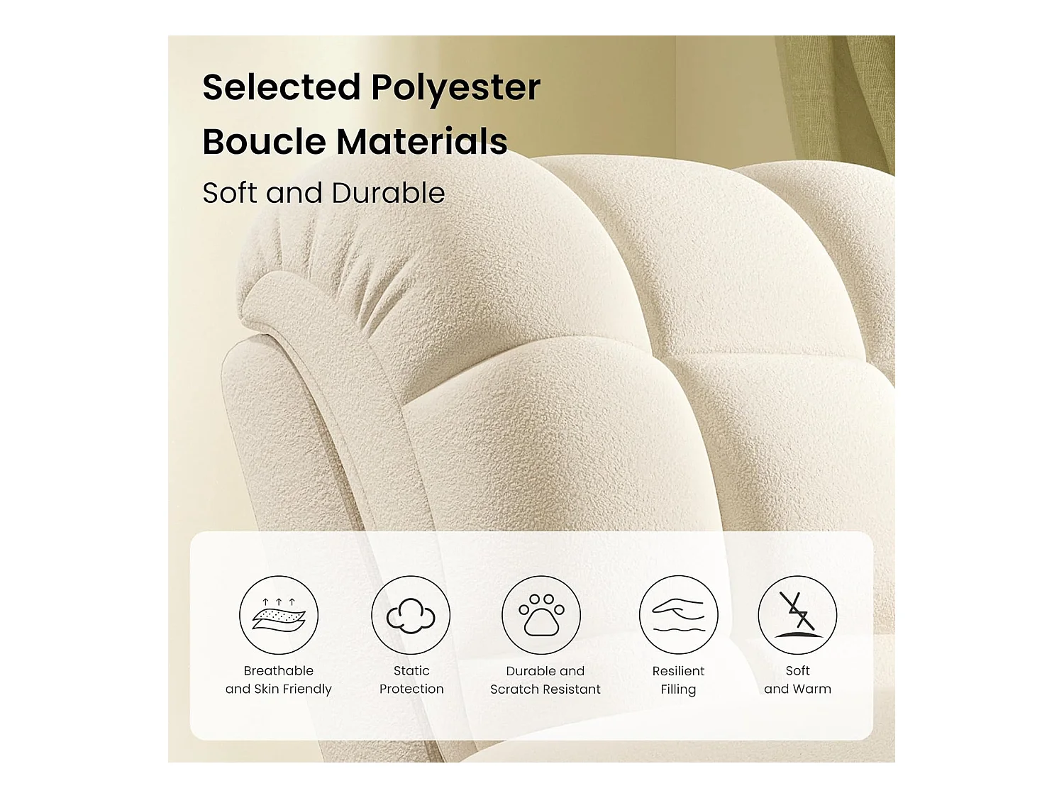 Elektrische relaxfauteuil met voetsteun, teddyfluwelen loungestoel, verstelbare vrijetijdsfauteuil, USB, antistatisch, comfort, 96x97x104cm beige