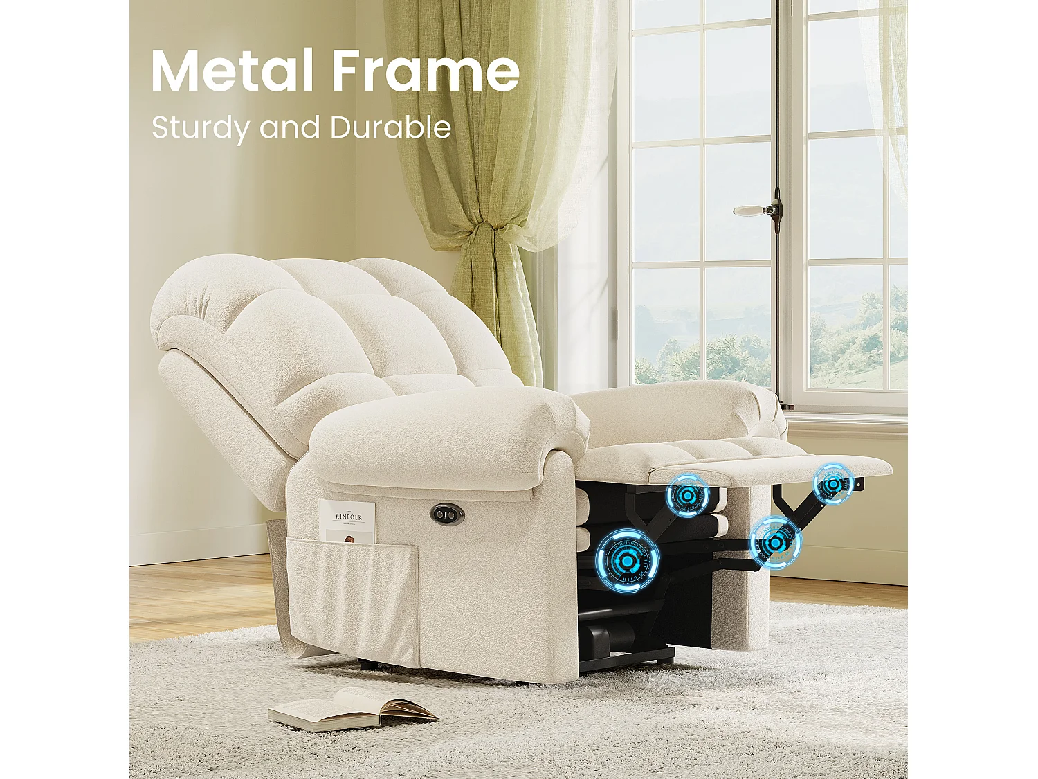 Fauteuil Relax électrique avec Repose-Pieds,Chaise salon en Velours Teddy,Fauteuil à loisirs Réglable,USB,Anti-statique,Confort,96x97x104cm Beige