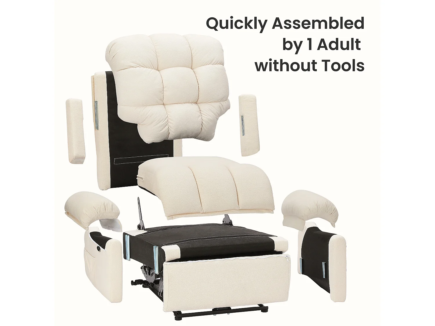 Fauteuil Relax électrique avec Repose-Pieds,Chaise salon en Velours Teddy,Fauteuil à loisirs Réglable,USB,Anti-statique,Confort,96x97x104cm Beige