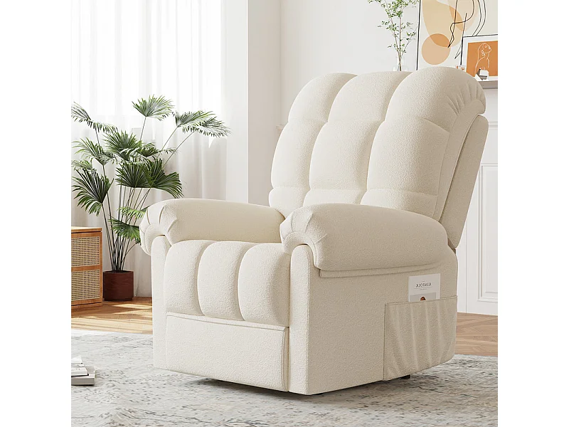 Fauteuil Relax électrique avec Repose-Pieds,Chaise salon en Velours Teddy,Fauteuil à loisirs Réglable,USB,Anti-statique,Confort,96x97x104cm Beige