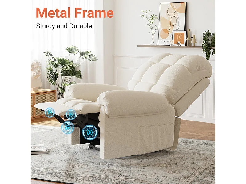 Fauteuil Relax électrique avec Repose-Pieds,Chaise salon en Velours Teddy,Fauteuil à loisirs Réglable,USB,Anti-statique,Confort,96x97x104cm Beige