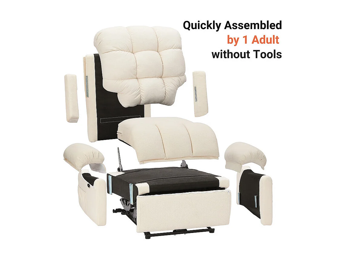 Fauteuil Relax électrique avec Repose-Pieds,Chaise salon en Velours Teddy,Fauteuil à loisirs Réglable,USB,Anti-statique,Confort,96x97x104cm Beige