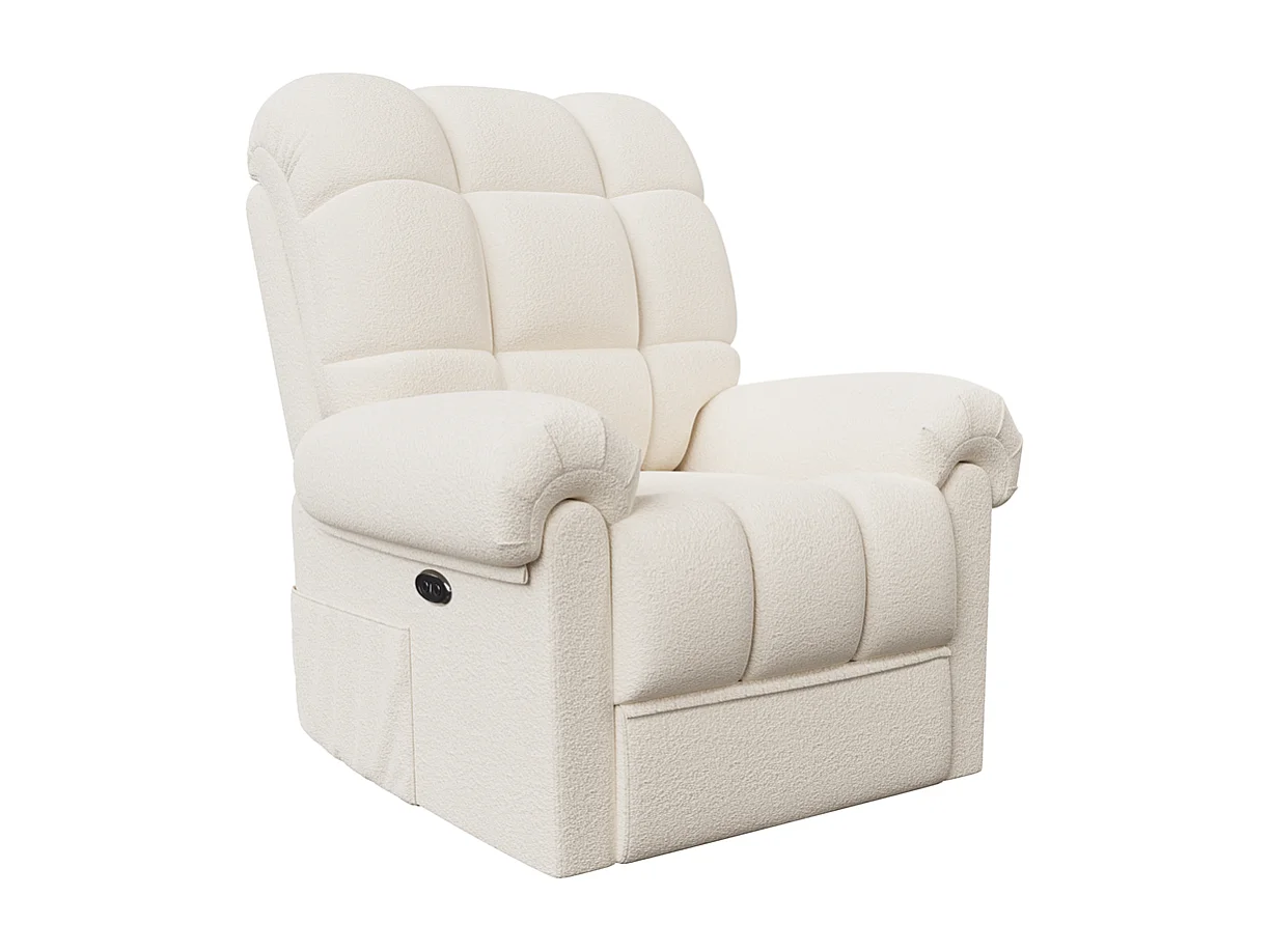 Fauteuil Relax électrique avec Repose-Pieds,Chaise salon en Velours Teddy,Fauteuil à loisirs Réglable,USB,Anti-statique,Confort,96x97x104cm Beige