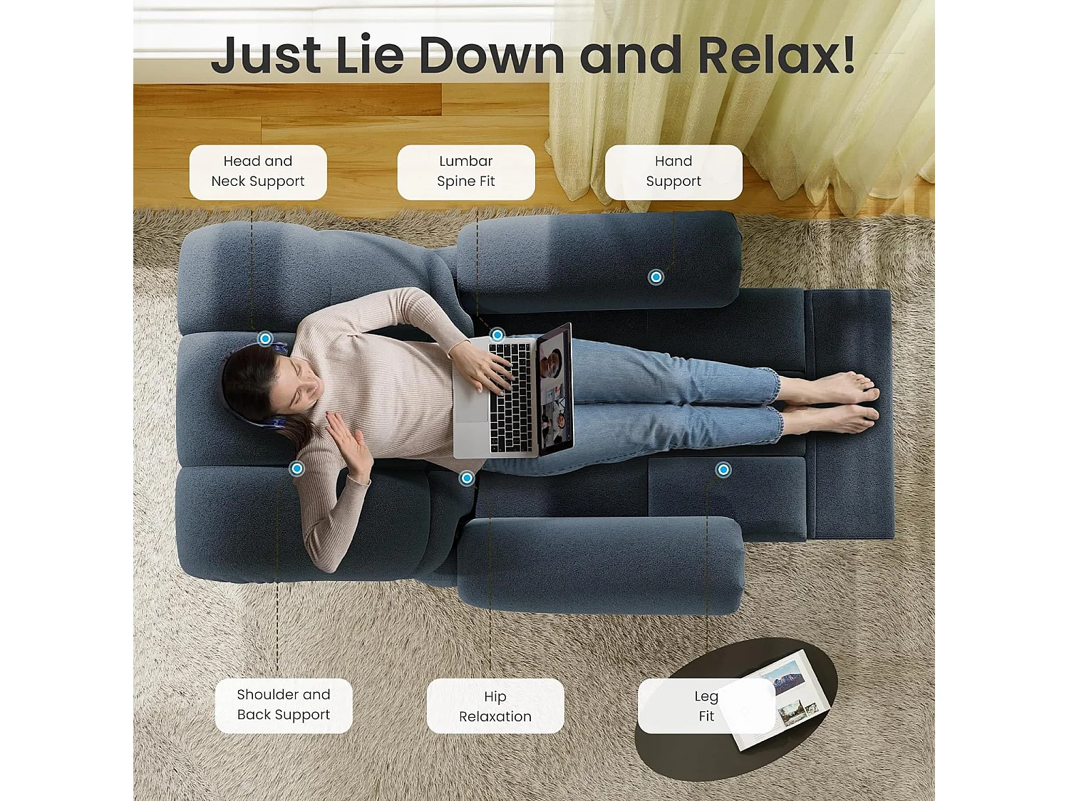 Poltrona relax elettrica in velluto per orsacchiotto, sedia per il tempo libero regolabile, con USB e poggiapiedi, 96x97x104cm, Blu