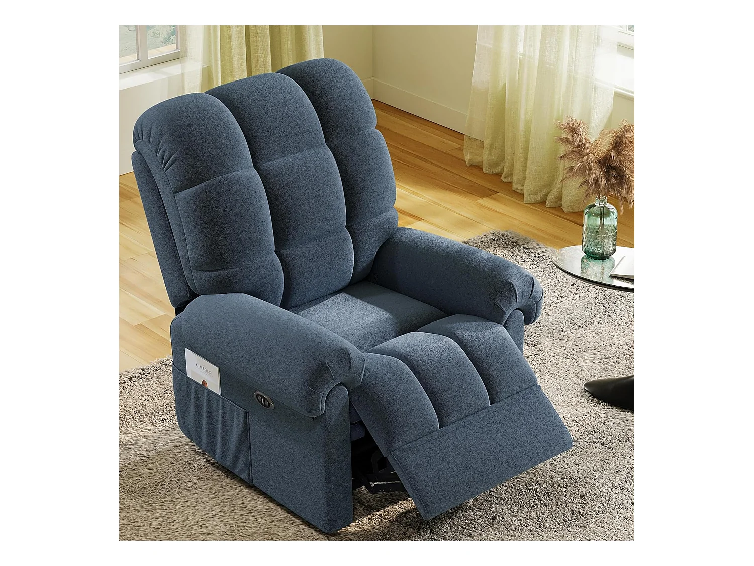Fauteuil Relax électrique avec Repose-Pieds,Chaise salon en Velours Teddy,Fauteuil à loisirs Réglable,USB,Anti-statique,Confort,96x97x104cm Bleu Gris