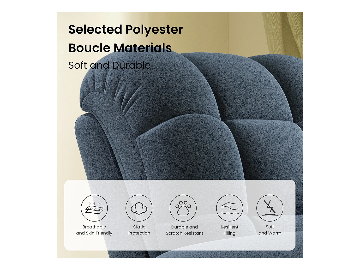 Fauteuil Relax électrique avec Repose-Pieds,Chaise salon en Velours Teddy,Fauteuil à loisirs Réglable,USB,Anti-statique,Confort,96x97x104cm Bleu Gris