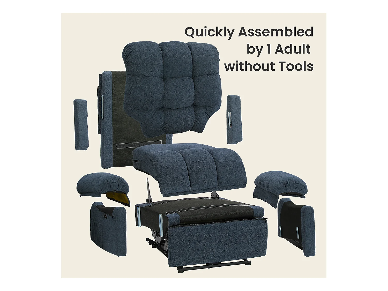 Fauteuil Relax électrique avec Repose-Pieds,Chaise salon en Velours Teddy,Fauteuil à loisirs Réglable,USB,Anti-statique,Confort,96x97x104cm Bleu Gris