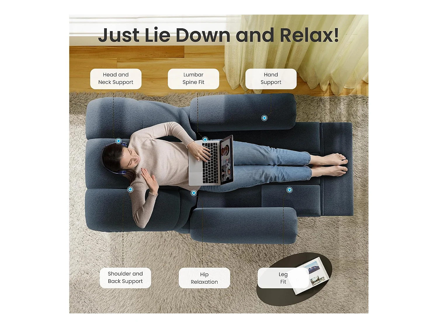 Fauteuil Relax électrique avec Repose-Pieds,Chaise salon en Velours Teddy,Fauteuil à loisirs Réglable,USB,Anti-statique,Confort,96x97x104cm Bleu Gris