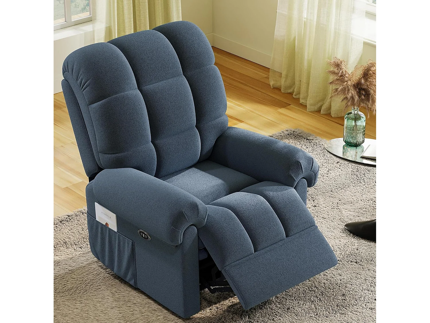 Elektrische relaxfauteuil met voetsteun, teddyfluwelen loungestoel, verstelbare vrijetijdsfauteuil, USB, antistatisch, comfort, 96x97x104cm blauwgrijs
