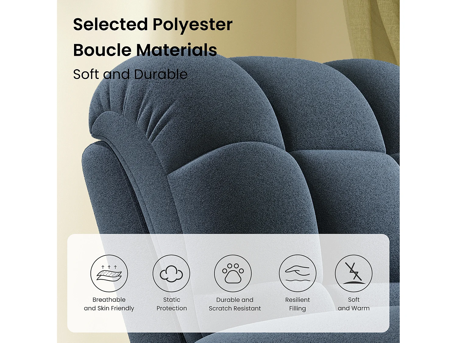 Elektrische relaxfauteuil met voetsteun, teddyfluwelen loungestoel, verstelbare vrijetijdsfauteuil, USB, antistatisch, comfort, 96x97x104cm blauwgrijs