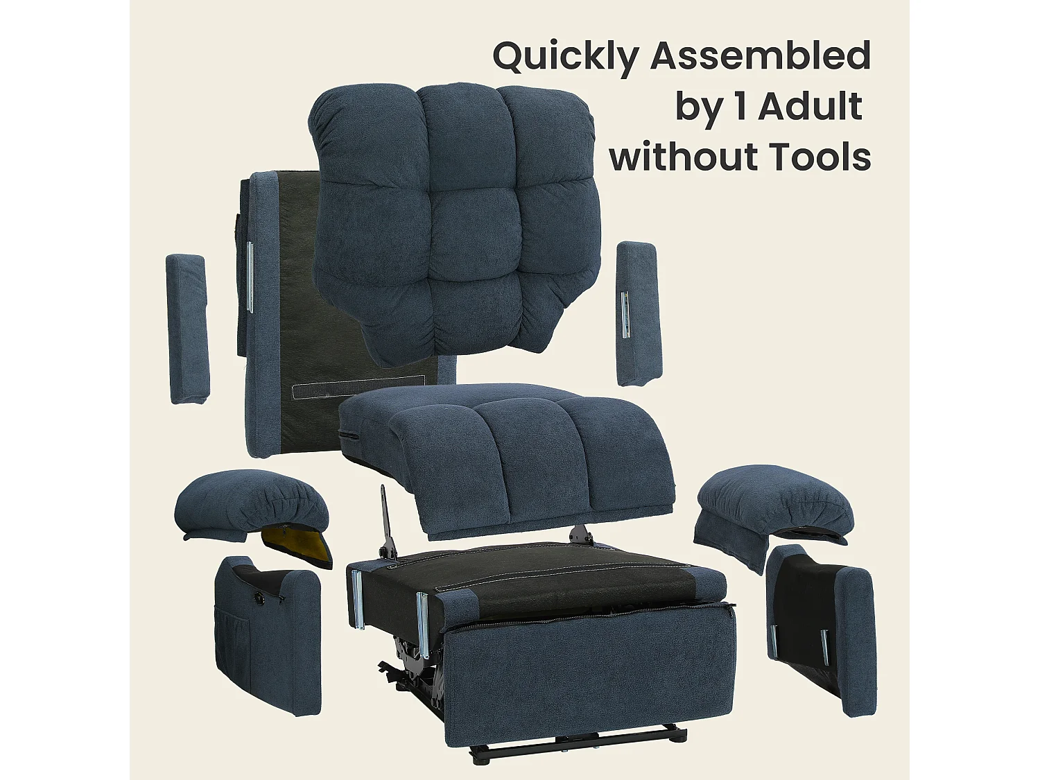 Elektrische relaxfauteuil met voetsteun, teddyfluwelen loungestoel, verstelbare vrijetijdsfauteuil, USB, antistatisch, comfort, 96x97x104cm blauwgrijs