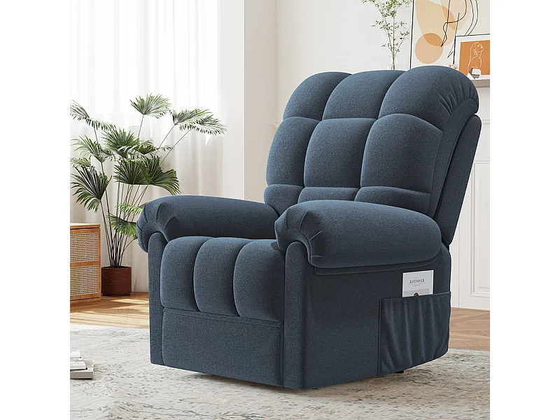Fauteuil Relax électrique avec Repose-Pieds,Chaise salon en Velours Teddy,Fauteuil à loisirs Réglable,USB,Anti-statique,Confort,96x97x104cm Bleu Gris