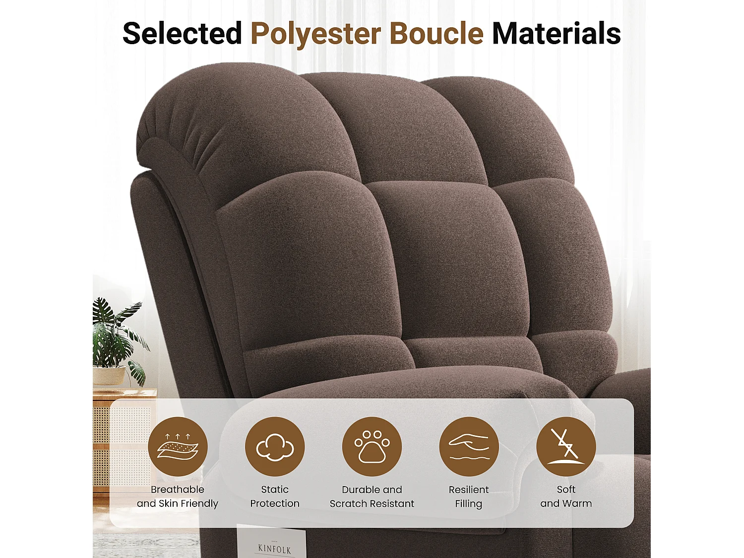 Fauteuil Relax Fauteuil électrique en Velours Teddy,Fauteuil à loisirs Réglable avec USB,Anti-statique avec Repose Pieds - 96x97x104cm Marron