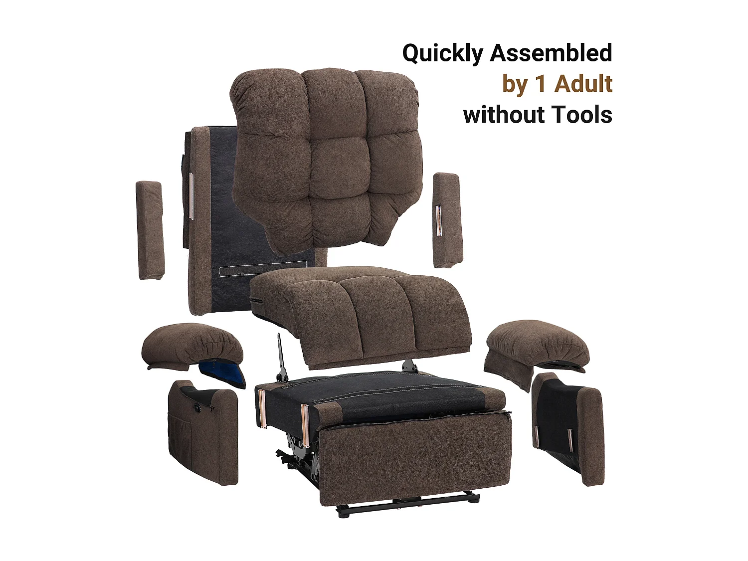 Fauteuil Relax Fauteuil électrique en Velours Teddy,Fauteuil à loisirs Réglable avec USB,Anti-statique avec Repose Pieds - 96x97x104cm Marron