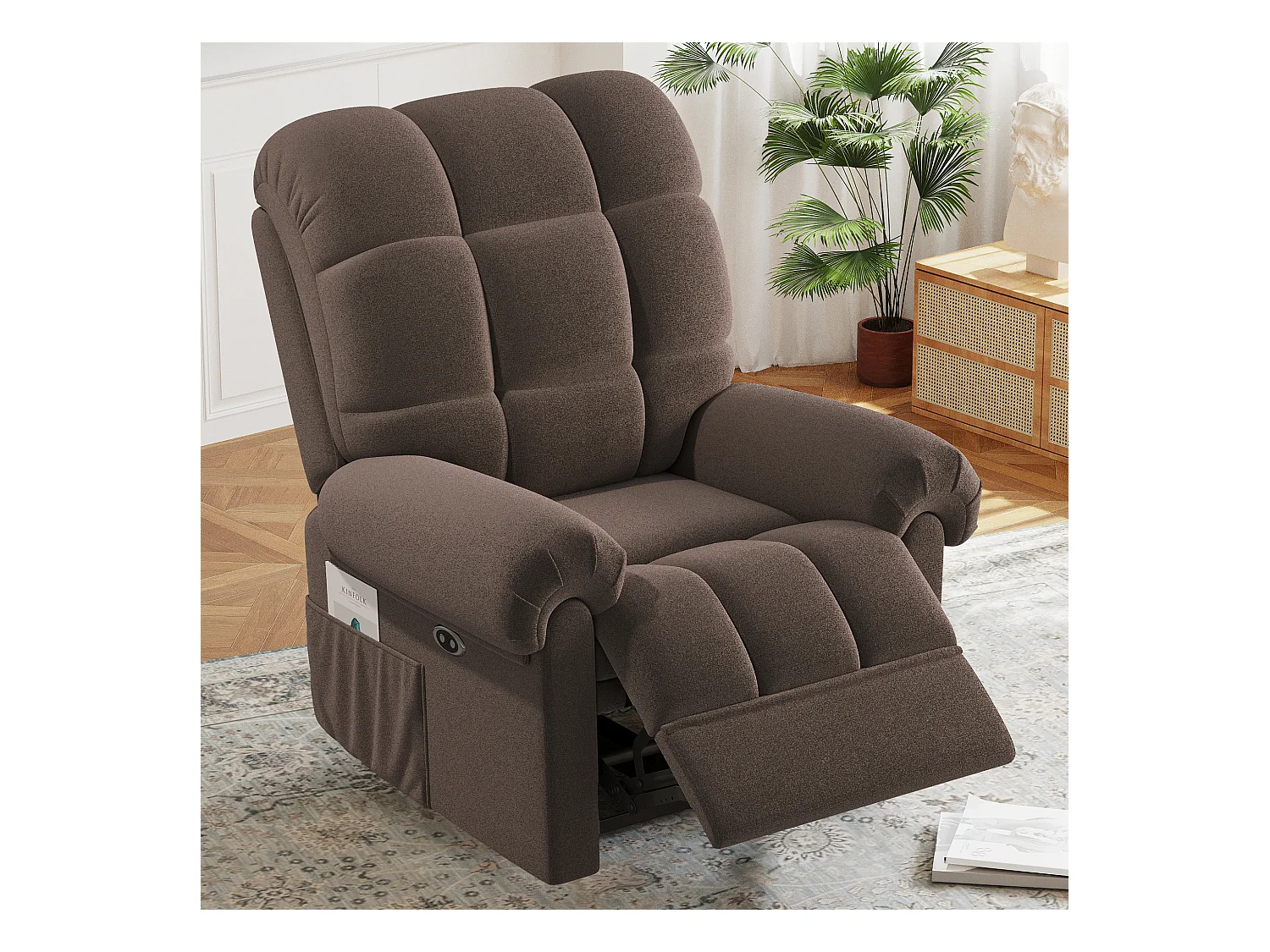 Fauteuil Relax Fauteuil électrique en Velours Teddy,Fauteuil à loisirs Réglable avec USB,Anti-statique avec Repose Pieds - 96x97x104cm Marron