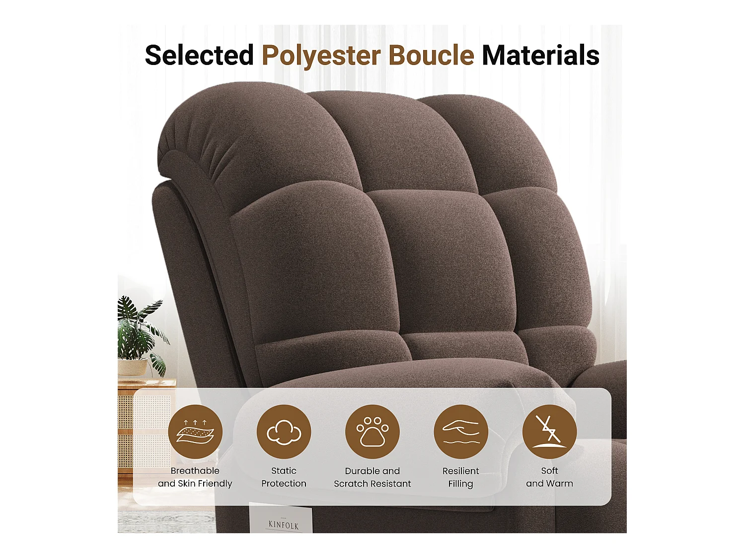 Relaxfauteuil Elektrische teddyfluwelen fauteuil, verstelbare vrijetijdsfauteuil met USB, antistatisch met voetsteun - 96x97x104cm bruin