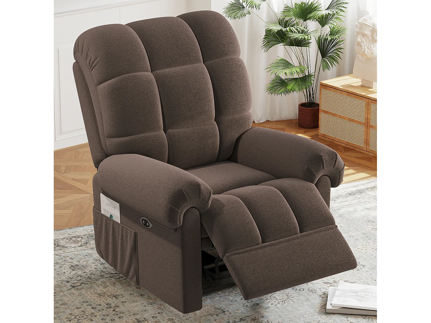 Fauteuil Relax Fauteuil électrique en Velours Teddy,Fauteuil à loisirs Réglable avec USB,Anti-statique avec Repose Pieds - 96x97x104cm Marron