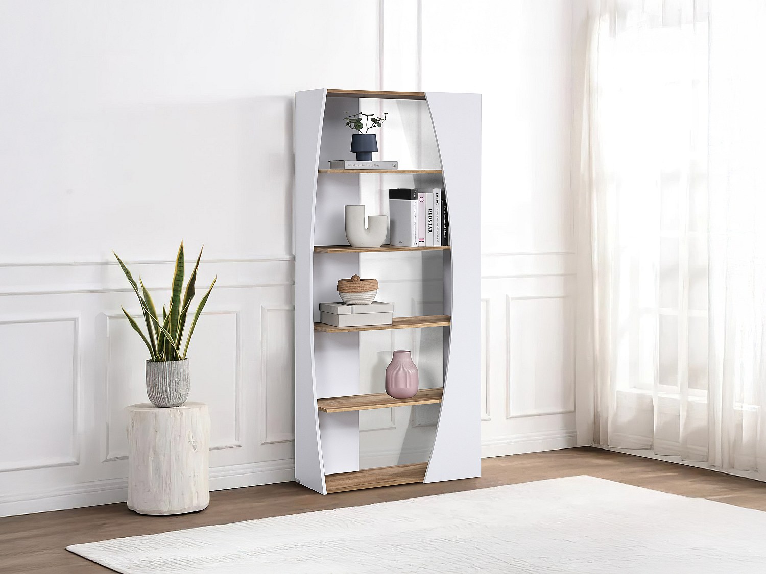 Wohnwand mit 5 Regalböden - Weiß & Holzfarben - JILORA günstig online kaufen