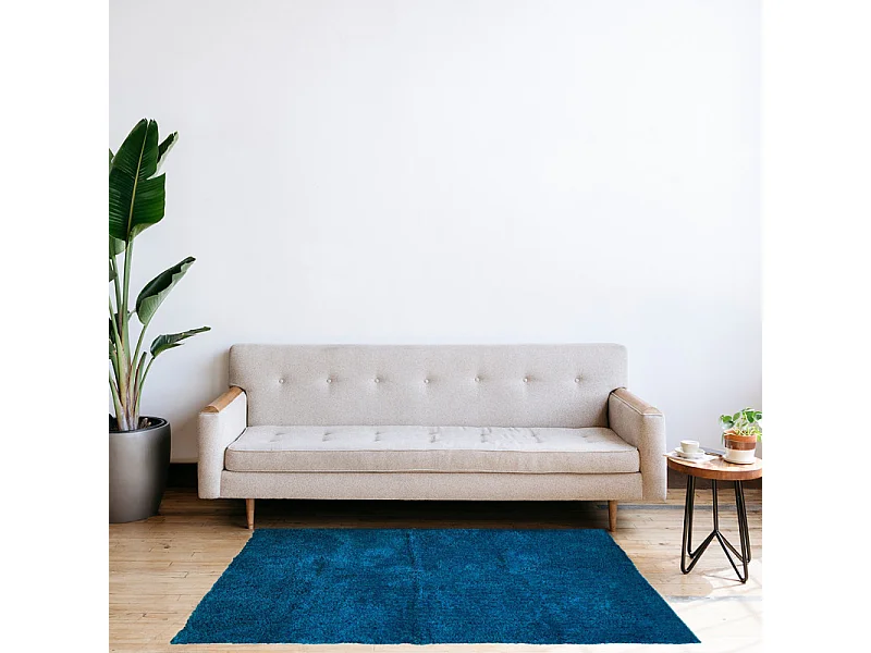 Tapis 200 x 300 cm shaggy à poils courts doux bleu canard – COSMOS