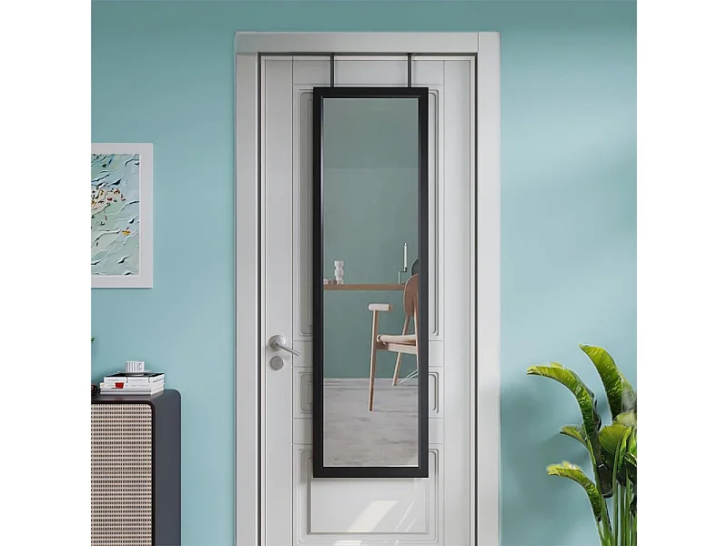 Spiegel hängende Wandtür 110x33 cm, vollständige Spiegellänge in geschmiedetem Glas mit 2 Haken der Tür für Tür, verstellbare Höhe - Schwarz