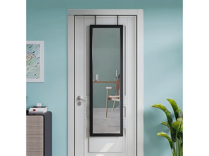 Spiegel hängende Wandtür 110x33 cm, vollständige Spiegellänge in geschmiedetem Glas mit 2 Haken der Tür für Tür, verstellbare Höhe - Schwarz