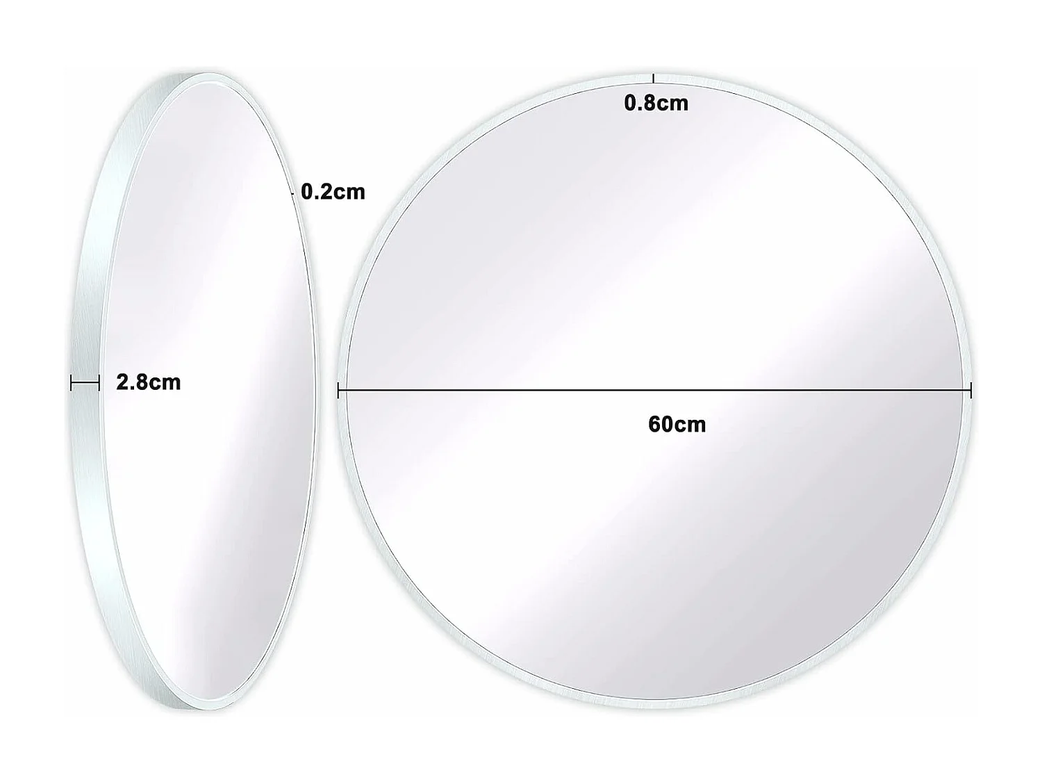 Miroir Rond Mural,60x60cm Miroir HD Moderne en Cadre pour décorer, Salle de Bain, Salon Chambre, Blanc