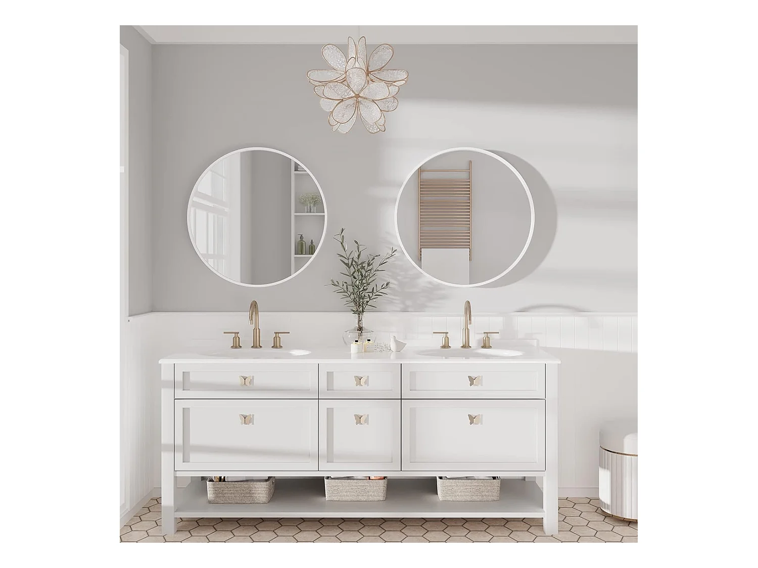 Miroir Rond Mural,60x60cm Miroir HD Moderne en Cadre pour décorer, Salle de Bain, Salon Chambre, Blanc