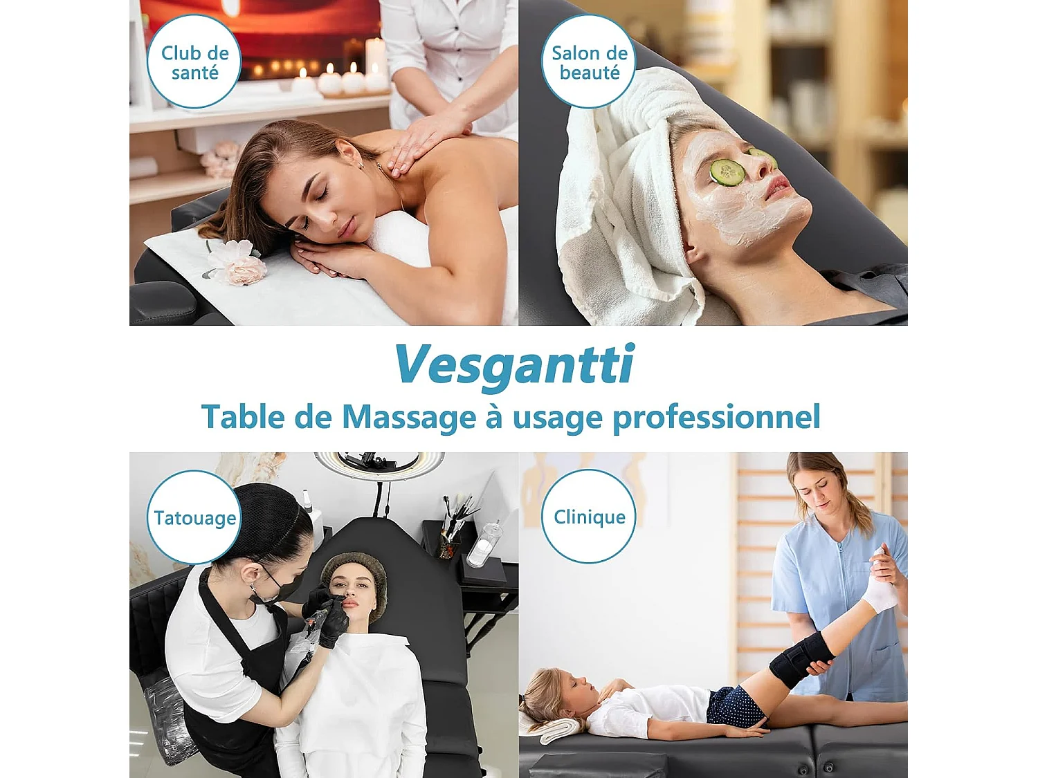 Table de massage Canapé Pliante Aluminium 3 Zones Lit Professionnel Cosmétique Esthetique Hauteur Réglable avec Housse de Transport - Noir