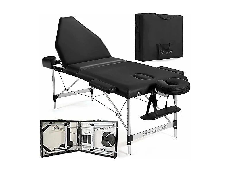 Massagetafel Vouwbank Aluminium 3 Zones Professioneel Esthetisch Cosmetisch Bed Verstelbare hoogte met draagtas - Zwart