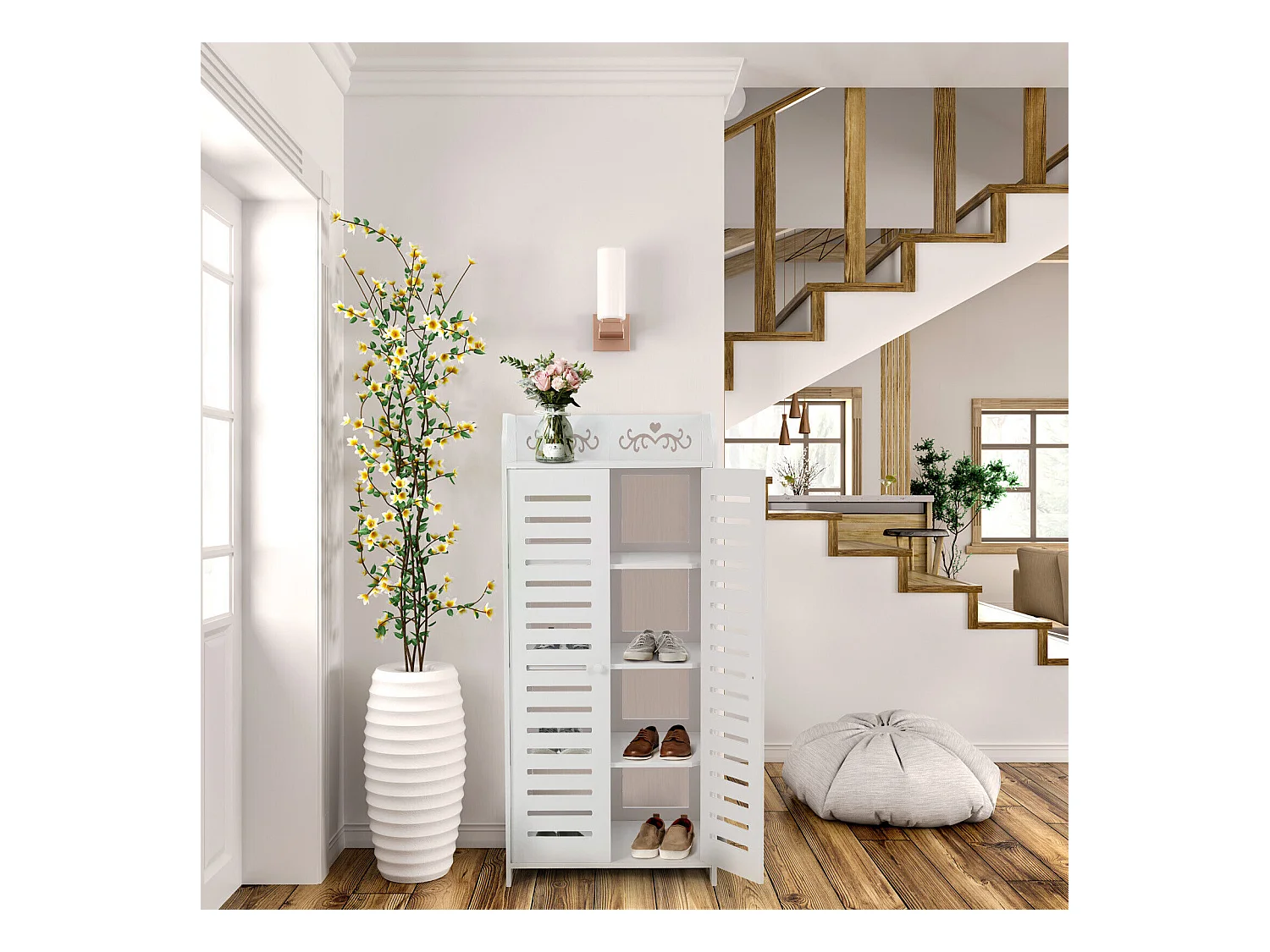 Schuhschrank 5 Regale, 2 -Door -Eingangsschuhschrank, Cut -Muster -Design, 40x31x90 cm, weiß