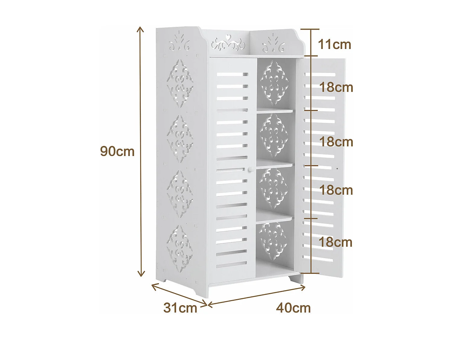 Gabinete de zapato 5 estantes, gabinete de zapato de entrada de 2 puertas, diseño de patrones de corte, 40x31x90cm, blanco