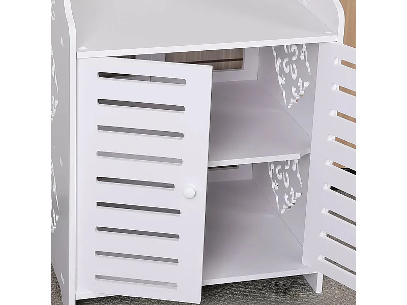 Meuble à Chaussures 5 Étagères,Armoire à chaussures d'entrée 2 portes,Conception de motif découpé,40x31x90cm,Blanc