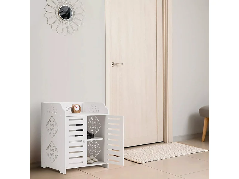 Meuble à Chaussures 5 Étagères,Armoire à chaussures d'entrée 2 portes,Conception de motif découpé,40x31x90cm,Blanc