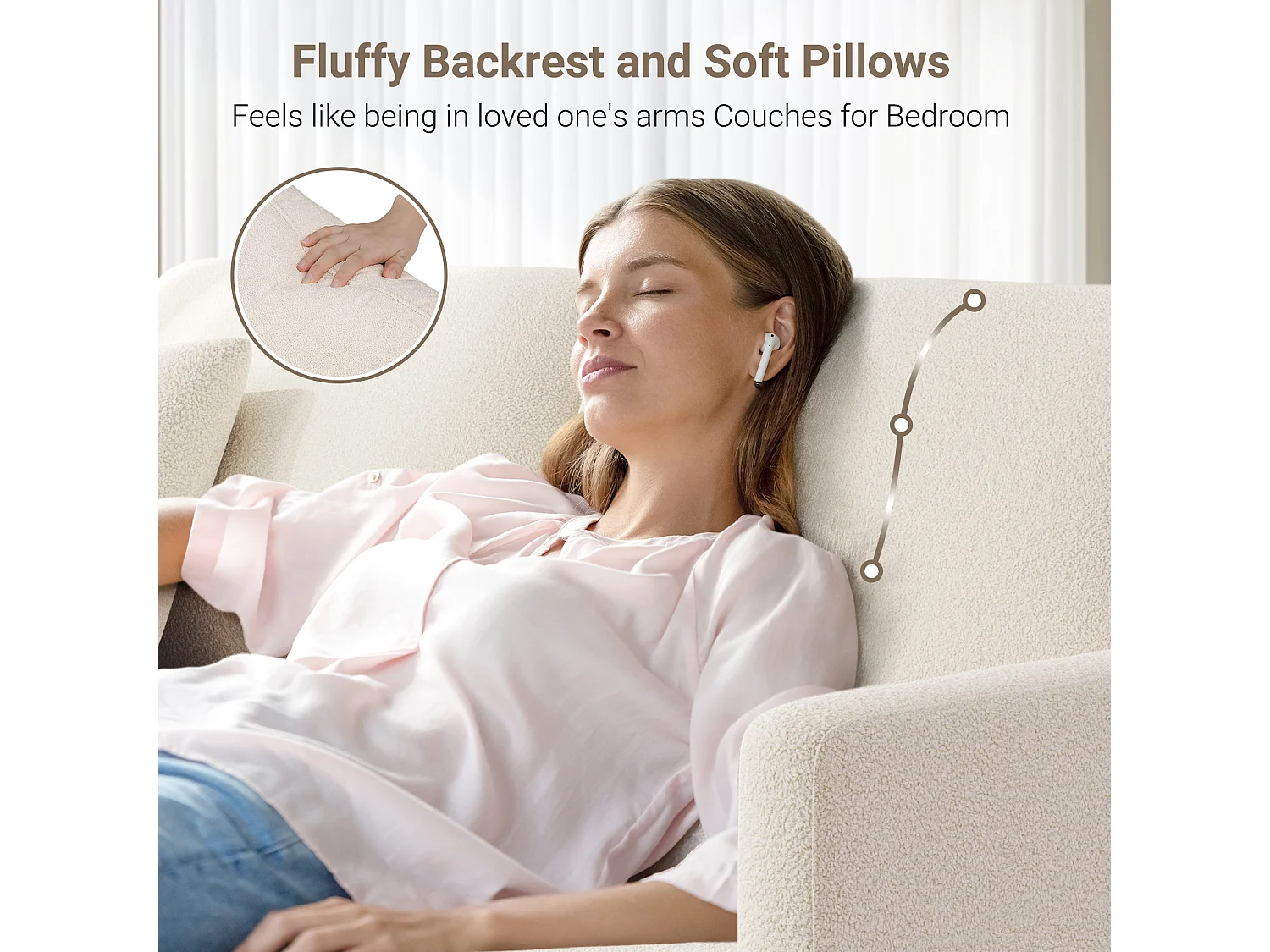 Canapé 3 Places en Velours Teddy,Canapé Droit Confort en Bois Massif,Loveseat avec Accoudoirs,193x79x89cm,Beige