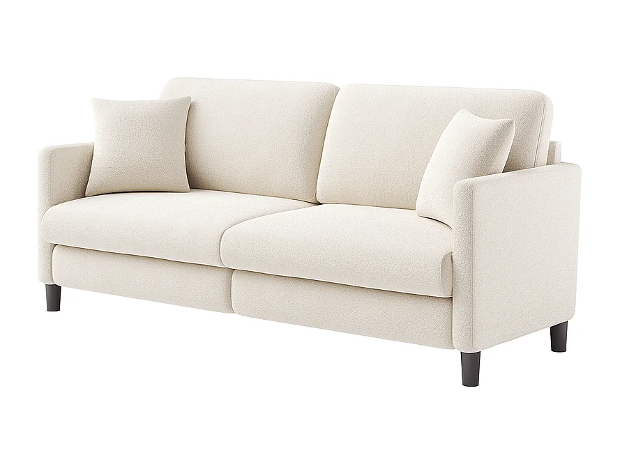 3-zitsbank van teddyfluweel, comfortabele rechte bank van massief hout, loveseat met armleuningen, 193x79x89cm, beige