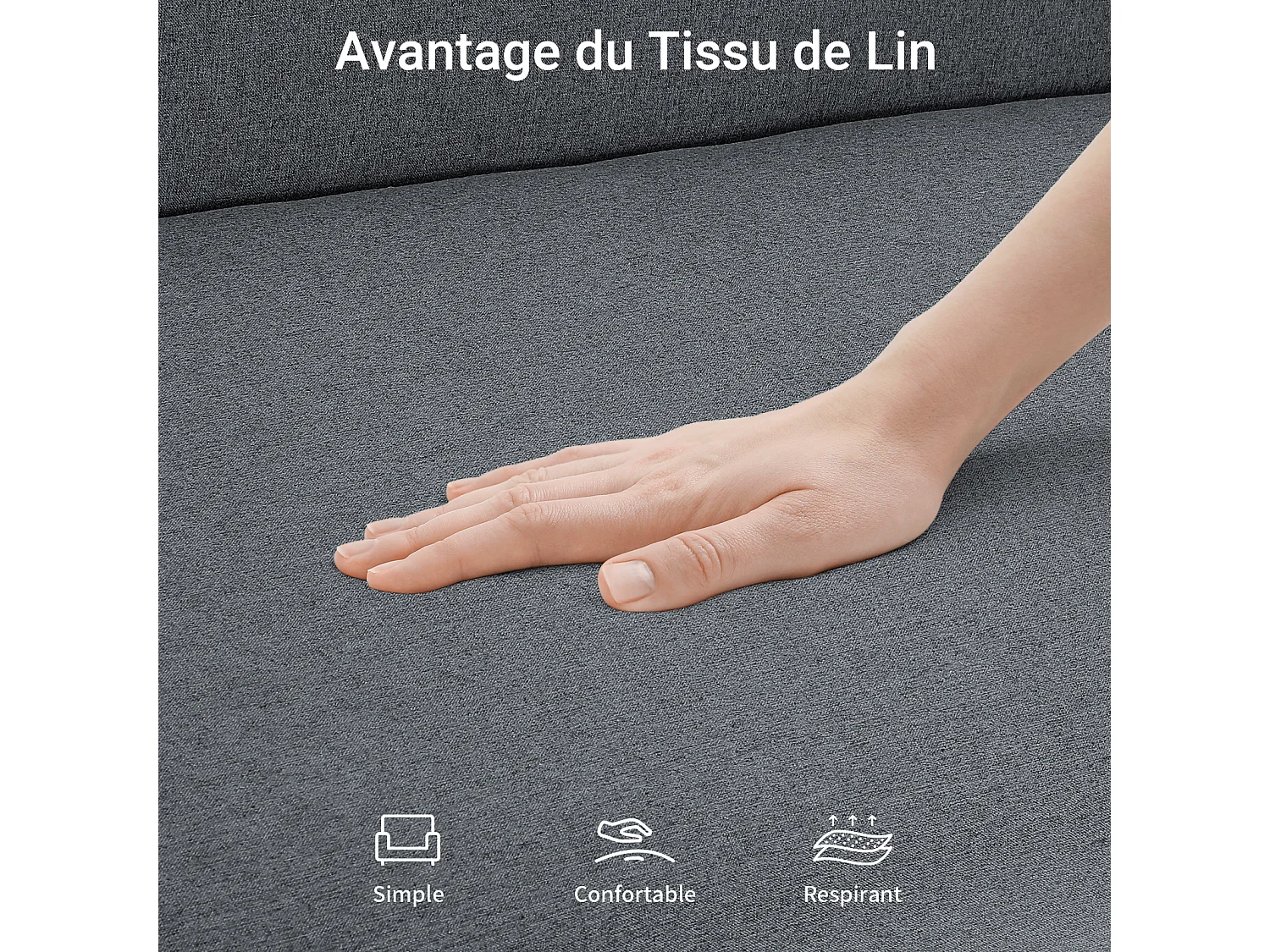 Canapé 2 Places salon moderne, en Tissu Lin, cadre en bois, Gris,107x60x76cm