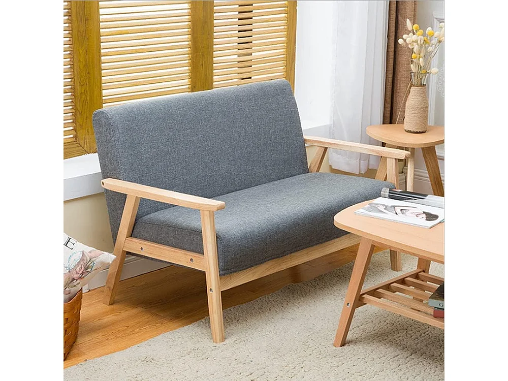 Canapé 2 Places salon moderne, en Tissu Lin, cadre en bois, Gris,107x60x76cm