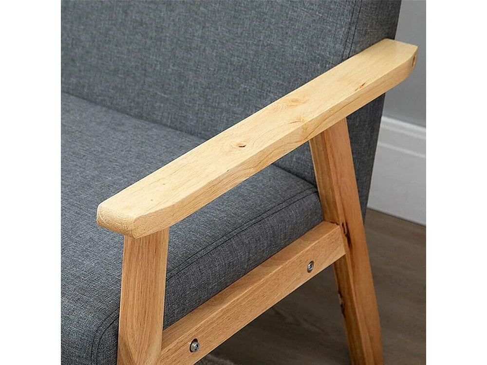Sofá de 2 -Sofá moderno da sala de estar, em tecido de linho, moldura de madeira, cinza, 107x60x76cm