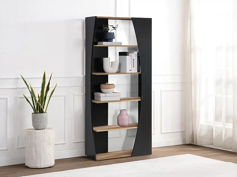 Libreria con 5 scaffali Nero e Naturale - JILORA