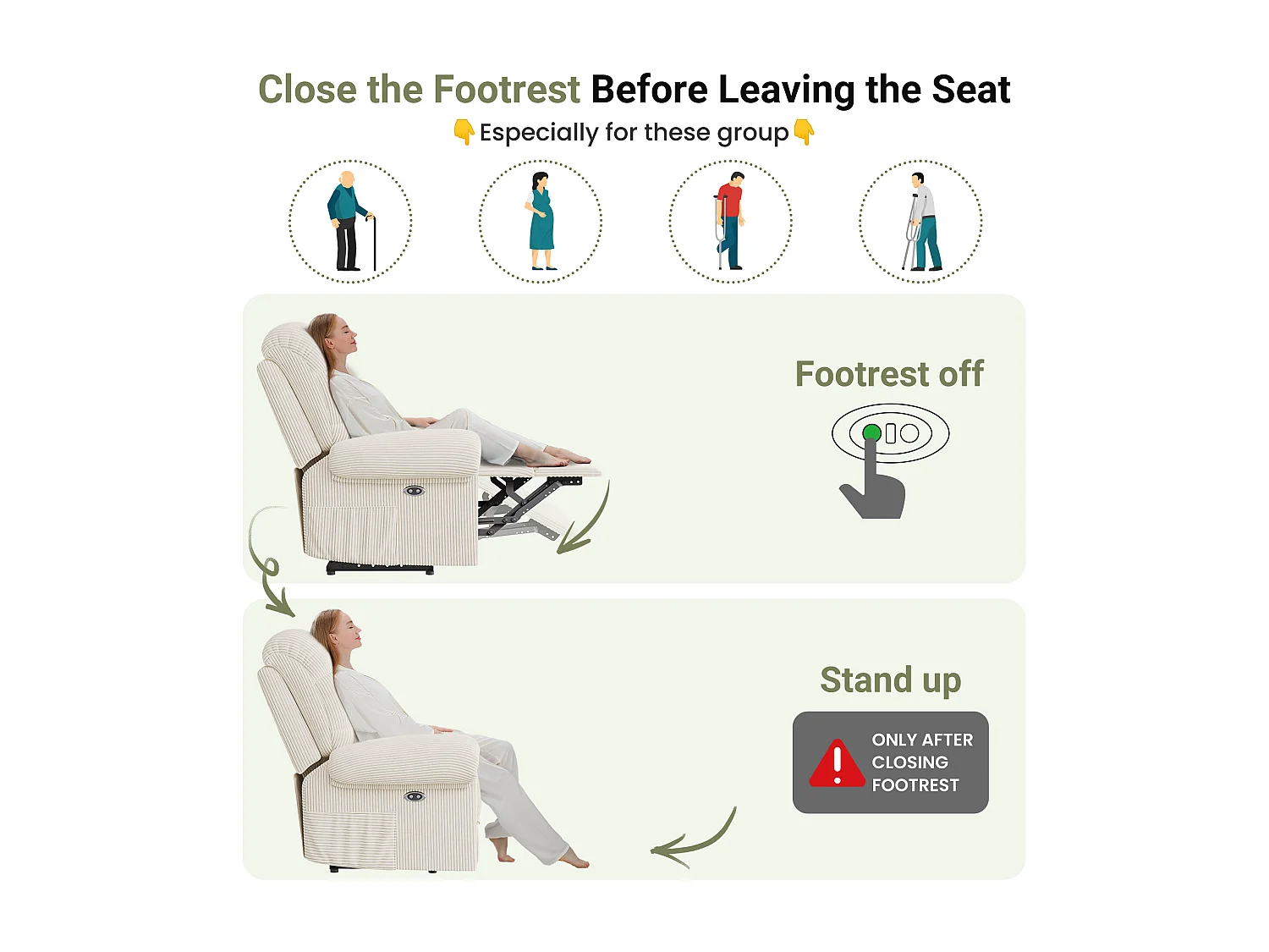 Relaxfauteuil Elektrische corduroy fauteuil, verstelbare vrijetijdsfauteuil met USB, verstelbare rugleuning, antistatisch met voetsteun - 96x97x104cm beige