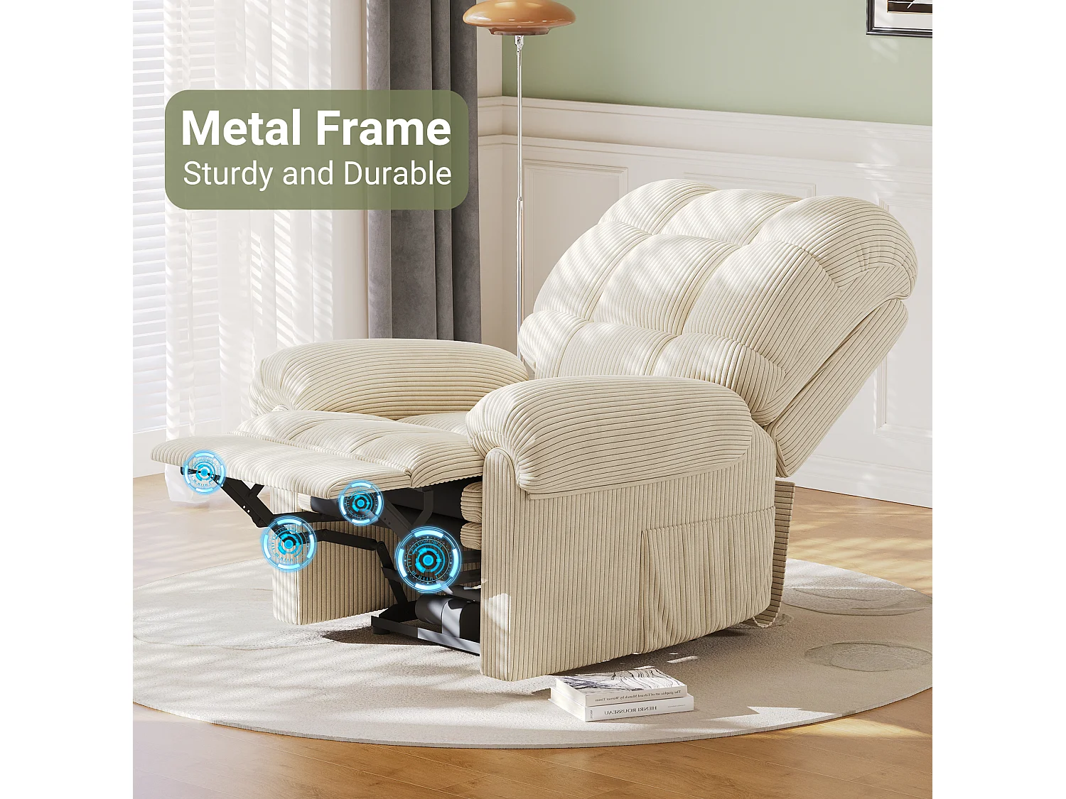 Relaxfauteuil Elektrische corduroy fauteuil, verstelbare vrijetijdsfauteuil met USB, verstelbare rugleuning, antistatisch met voetsteun - 96x97x104cm beige