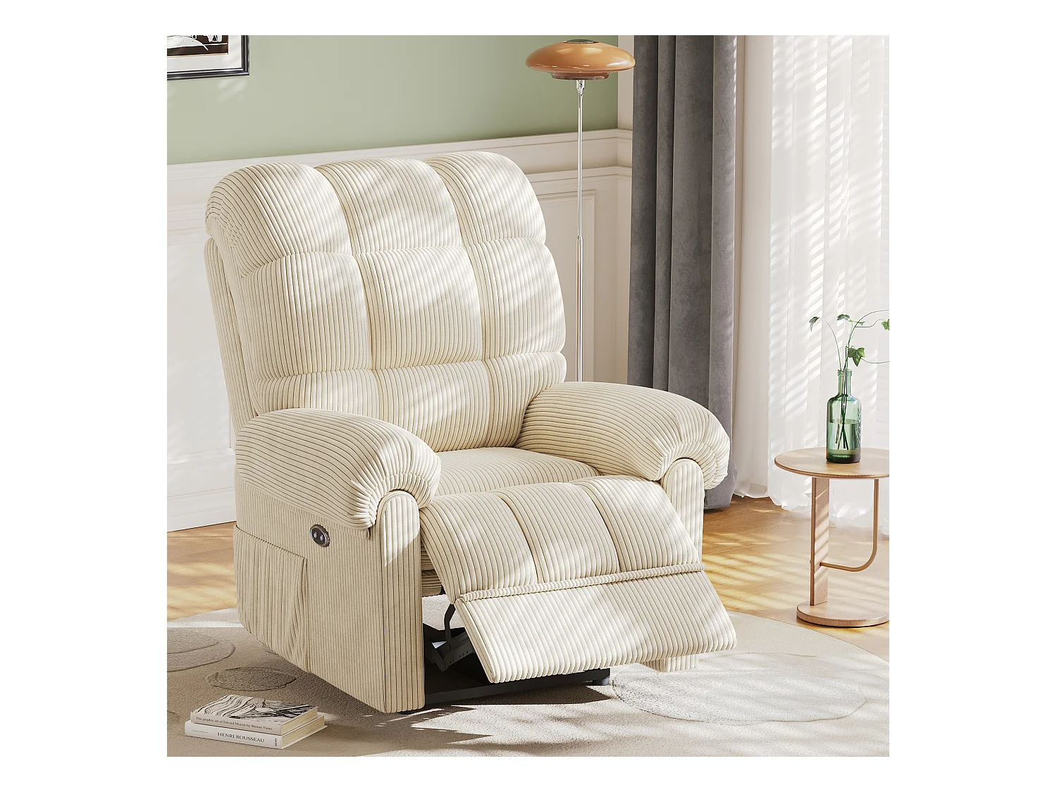 Relájate sillón de terciopelo eléctrico de sillón, silla de ocio ajustable con USB, respaldo ajustable, antiestático con reposapiés - 96x97x104cm beige beige