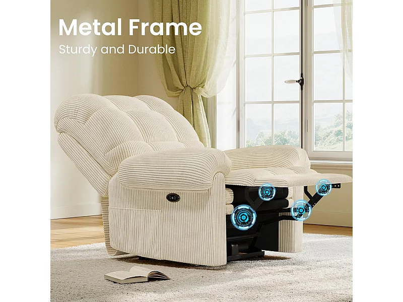 Relaxfauteuil Elektrische corduroy fauteuil, verstelbare vrijetijdsfauteuil met USB, verstelbare rugleuning, antistatisch met voetsteun - 96x97x104cm beige