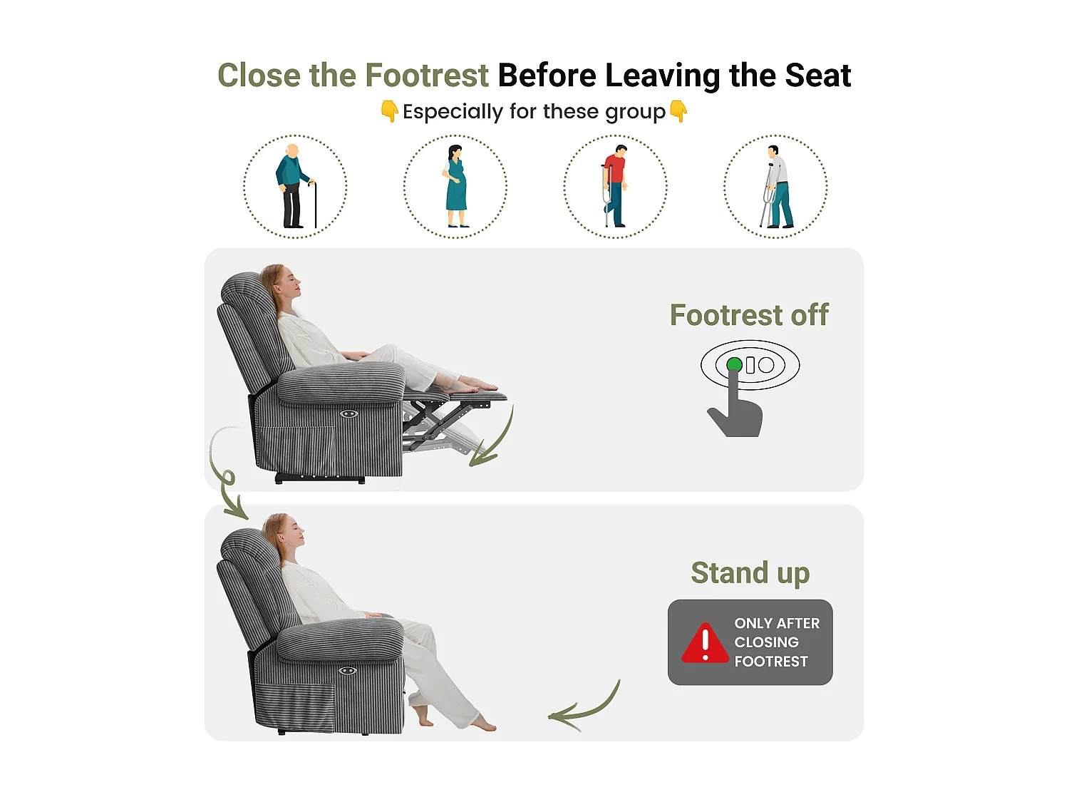 Relax fauteuil Elektrische corduroy fauteuil, verstelbare vrijetijdsfauteuil met USB, verstelbare rugleuning, antistatisch met voetsteun - 96x97x104cm grijs